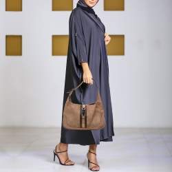 Pre Owned Gucci Old Rose/Beige GG Canvas and Leather Jackie Bardot Hobo