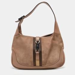 Pre Owned Gucci Old Rose/Beige GG Canvas and Leather Jackie Bardot Hobo