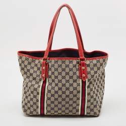 Pre Owned Gucci Beige/Red GG Canvas and Leather Jolicoeur Tote
