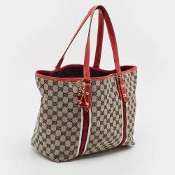 Pre Owned Gucci Beige/Red GG Canvas and Leather Jolicoeur Tote