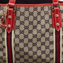 Pre Owned Gucci Beige/Red GG Canvas and Leather Jolicoeur Tote