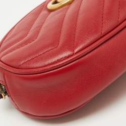 Gucci Red Matelasse Leather GG Marmont Belt Bag