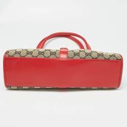 Pre Owned Gucci Red/Blue GG Canvas and Leather Jackie Bardot Bag
