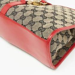 Pre Owned Gucci Red/Blue GG Canvas and Leather Jackie Bardot Bag