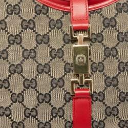 Pre Owned Gucci Red/Blue GG Canvas and Leather Jackie Bardot Bag
