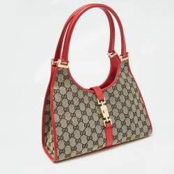 Pre Owned Gucci Red/Blue GG Canvas and Leather Jackie Bardot Bag