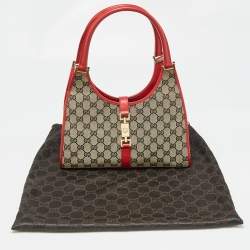 Pre Owned Gucci Red/Blue GG Canvas and Leather Jackie Bardot Bag