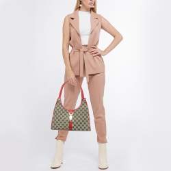 Pre Owned Gucci Red/Blue GG Canvas and Leather Jackie Bardot Bag