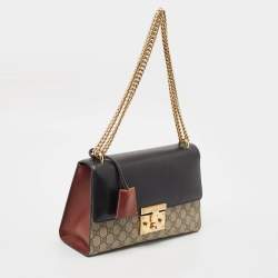 مملوكة مسبقًا Gucci Tricolor GG Supreme Canvas and Leather Medium Padlock Shoulder Bag