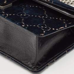 Pre Owned Gucci Dark Blue/Black GG Velvet Small Rectangular Dionysus Shoulder Bag
