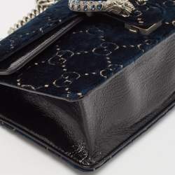 Pre Owned Gucci Dark Blue/Black GG Velvet Small Rectangular Dionysus Shoulder Bag