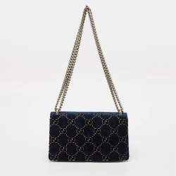 Pre Owned Gucci Dark Blue/Black GG Velvet Small Rectangular Dionysus Shoulder Bag