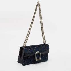 Pre Owned Gucci Dark Blue/Black GG Velvet Small Rectangular Dionysus Shoulder Bag