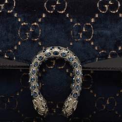 Pre Owned Gucci Dark Blue/Black GG Velvet Small Rectangular Dionysus Shoulder Bag