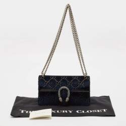 Pre Owned Gucci Dark Blue/Black GG Velvet Small Rectangular Dionysus Shoulder Bag