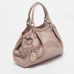 Pre Owned Gucci Metallic Pink Guccissima Leather Medium Sukey Tote