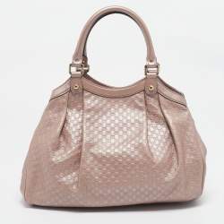 Pre Owned Gucci Metallic Pink Guccissima Leather Medium Sukey Tote