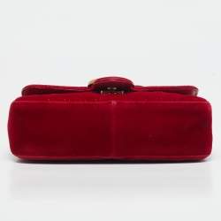Pre Owned Gucci Red Matelassé Velvet Mini GG Marmont Shoulder Bag