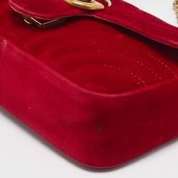Pre Owned Gucci Red Matelassé Velvet Mini GG Marmont Shoulder Bag