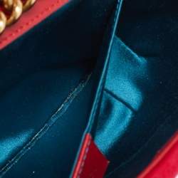 Pre Owned Gucci Red Matelassé Velvet Mini GG Marmont Shoulder Bag