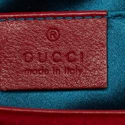 Pre Owned Gucci Red Matelassé Velvet Mini GG Marmont Shoulder Bag