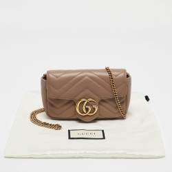 Pre Owned Gucci Beige Matelassé Leather Super Mini GG Marmont Shoulder Bag