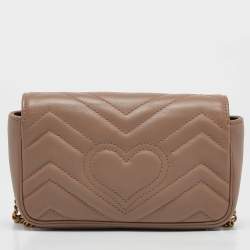 Pre Owned Gucci Beige Matelassé Leather Super Mini GG Marmont Shoulder Bag