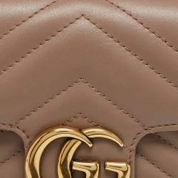 Pre Owned Gucci Beige Matelassé Leather Super Mini GG Marmont Shoulder Bag