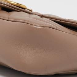 Pre Owned Gucci Beige Matelassé Leather Super Mini GG Marmont Shoulder Bag