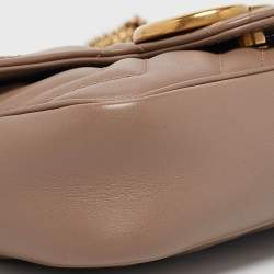 Pre Owned Gucci Beige Matelassé Leather Super Mini GG Marmont Shoulder Bag