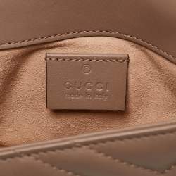 Pre Owned Gucci Beige Matelassé Leather Super Mini GG Marmont Shoulder Bag