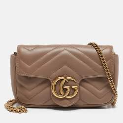 Pre Owned Gucci Beige Matelassé Leather Super Mini GG Marmont Shoulder Bag