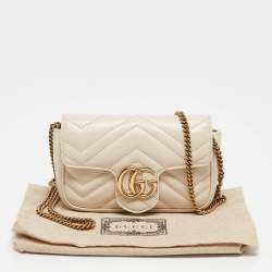 مملوكة مسبقًا Gucci Off White Matelassé Leather GG Marmont Super Mini Shoulder Bag