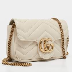 مملوكة مسبقًا Gucci Off White Matelassé Leather GG Marmont Super Mini Shoulder Bag