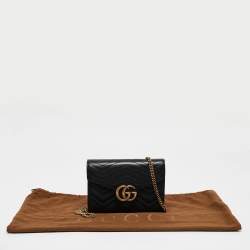Gucci Black Matelassé Leather GG Marmont Wallet On Chain