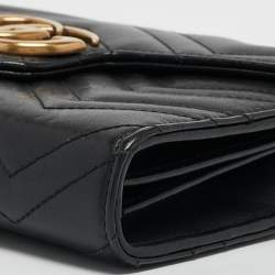 Gucci Black Matelassé Leather GG Marmont Wallet On Chain