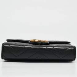 Gucci Black Matelassé Leather GG Marmont Wallet On Chain