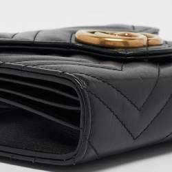Gucci Black Matelassé Leather GG Marmont Wallet On Chain