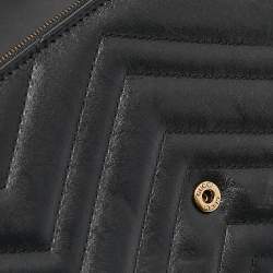 Gucci Black Matelassé Leather GG Marmont Wallet On Chain