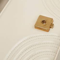 Pre Owned Gucci Off White Matelassé Leather Mini GG Marmont Top Handle Bag