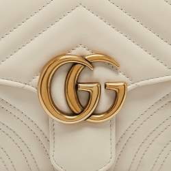 Pre Owned Gucci Off White Matelassé Leather Mini GG Marmont Top Handle Bag