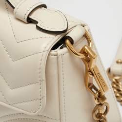 Pre Owned Gucci Off White Matelassé Leather Mini GG Marmont Top Handle Bag