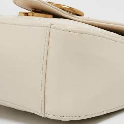 Pre Owned Gucci Off White Matelassé Leather Mini GG Marmont Top Handle Bag