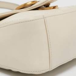 Pre Owned Gucci Off White Matelassé Leather Mini GG Marmont Top Handle Bag