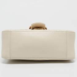 Pre Owned Gucci Off White Matelassé Leather Mini GG Marmont Top Handle Bag