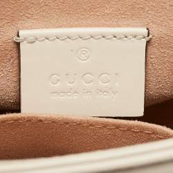 Pre Owned Gucci Off White Matelassé Leather Mini GG Marmont Top Handle Bag