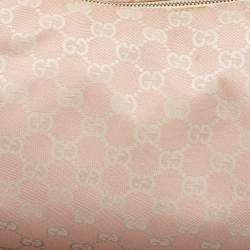 Pre Owned Gucci Pink/Off White GG Canvas Medium Horsebit Hobo