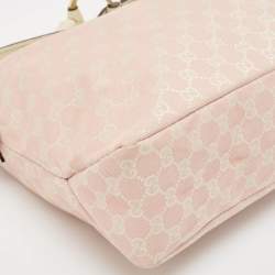 Pre Owned Gucci Pink/Off White GG Canvas Medium Horsebit Hobo