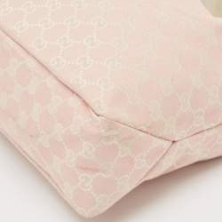 Pre Owned Gucci Pink/Off White GG Canvas Medium Horsebit Hobo