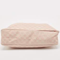 Pre Owned Gucci Pink/Off White GG Canvas Medium Horsebit Hobo